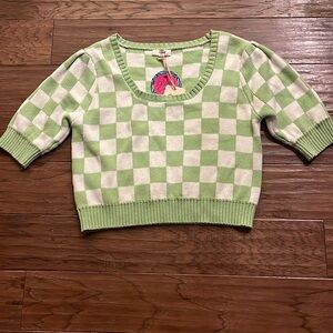 entry Green and White Checkered Crop Sweater Size M